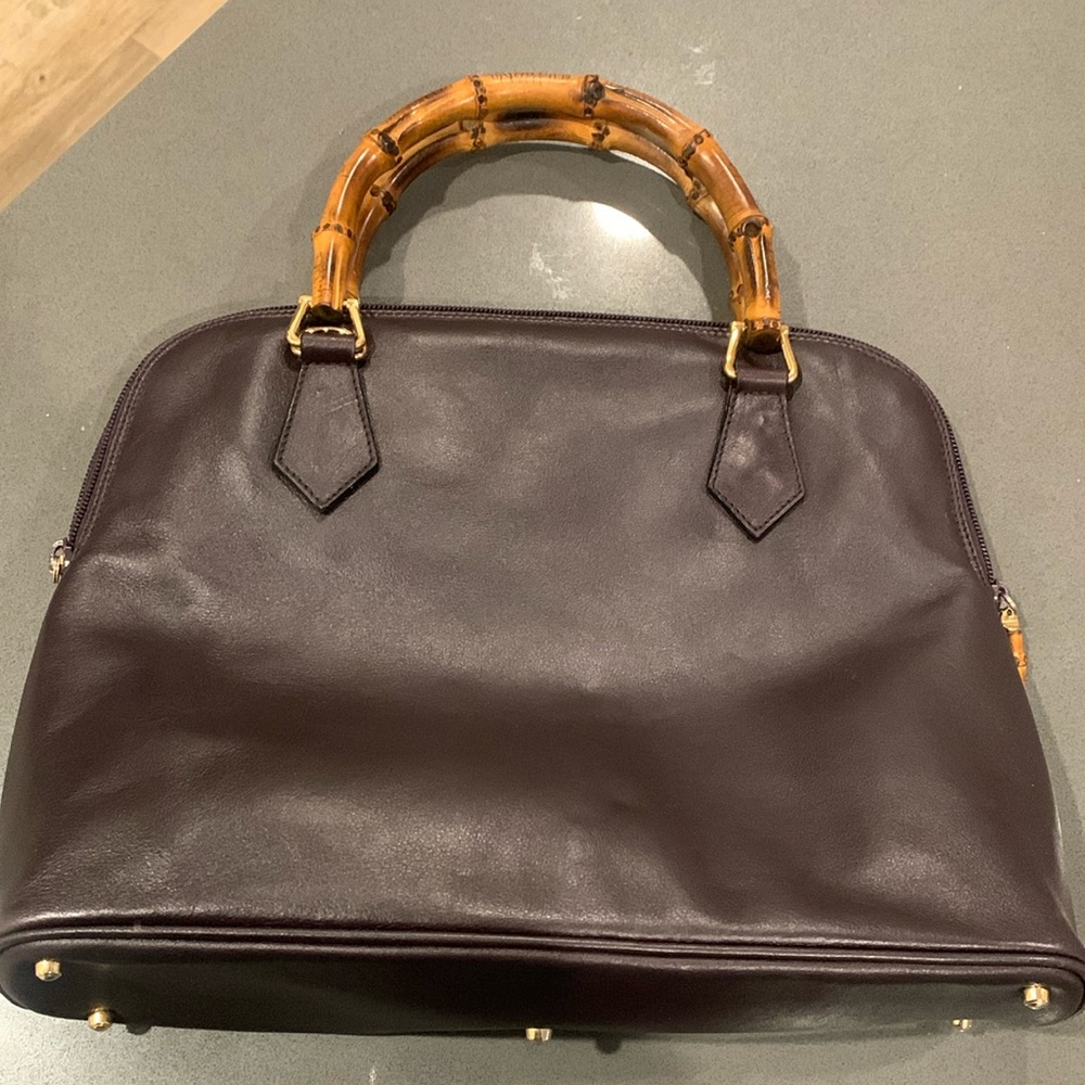 Gucci Eggplant and bamboo handle purse bag.